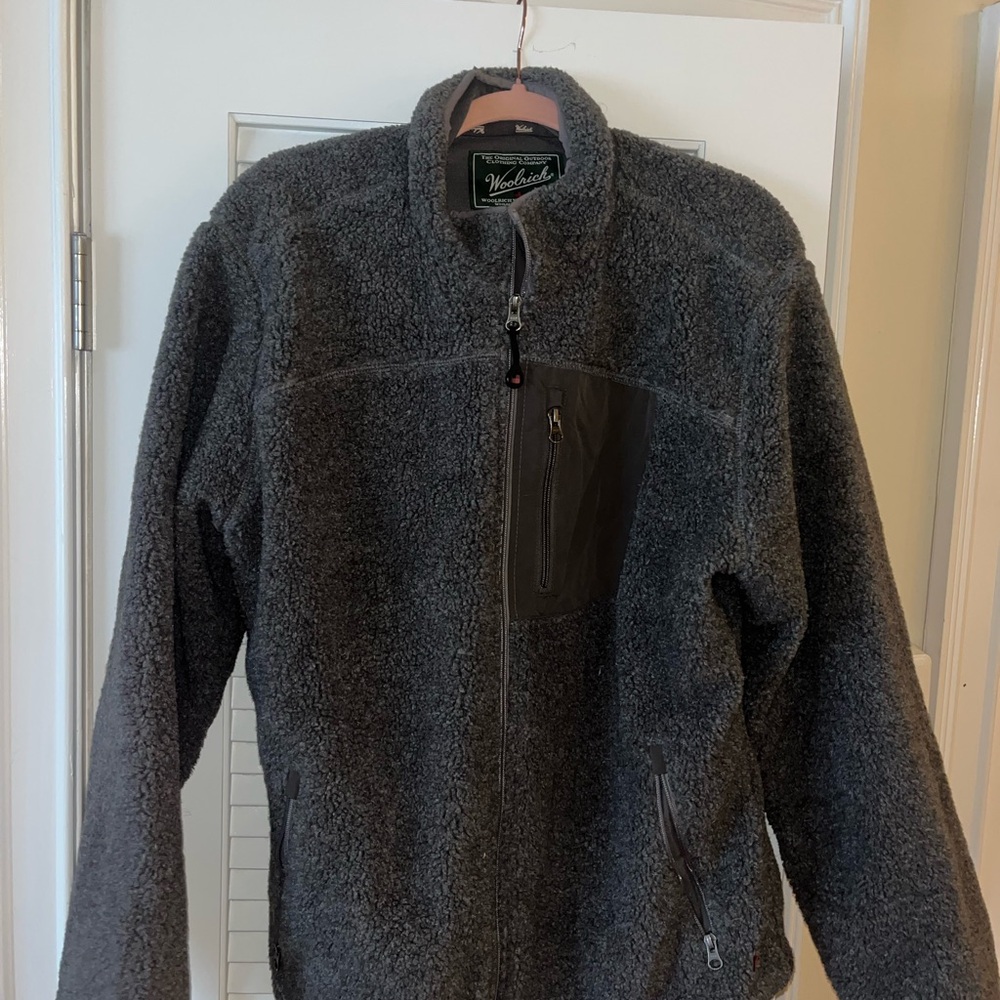 Woolrich Sherpa Fleece Full Zip Jacket Gray Men’s Large